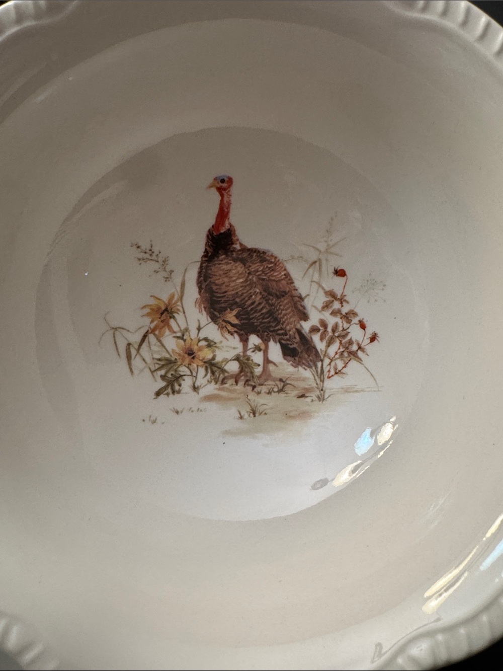 NWOT 2pc POTTER'S STUDIO Scalloped Stoneware  Fall Turkey Serving Bowl -8"x3.5"D - Picture 11 of 11